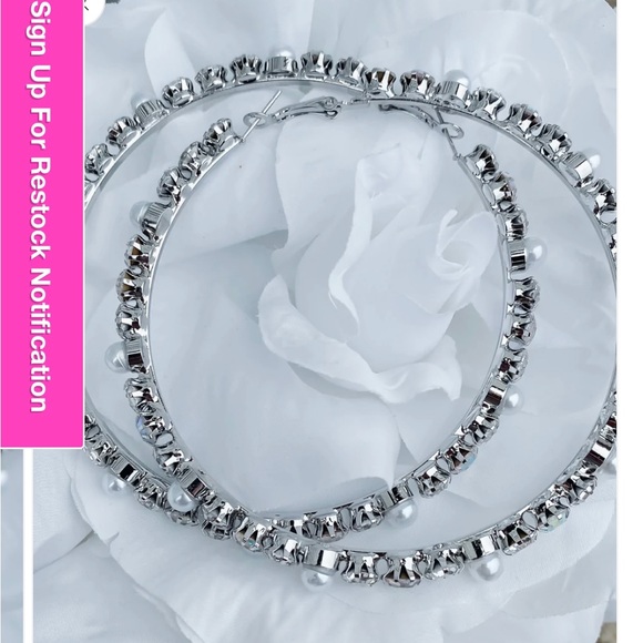 3 Inch pearl & diamond hoops - Picture 4 of 13